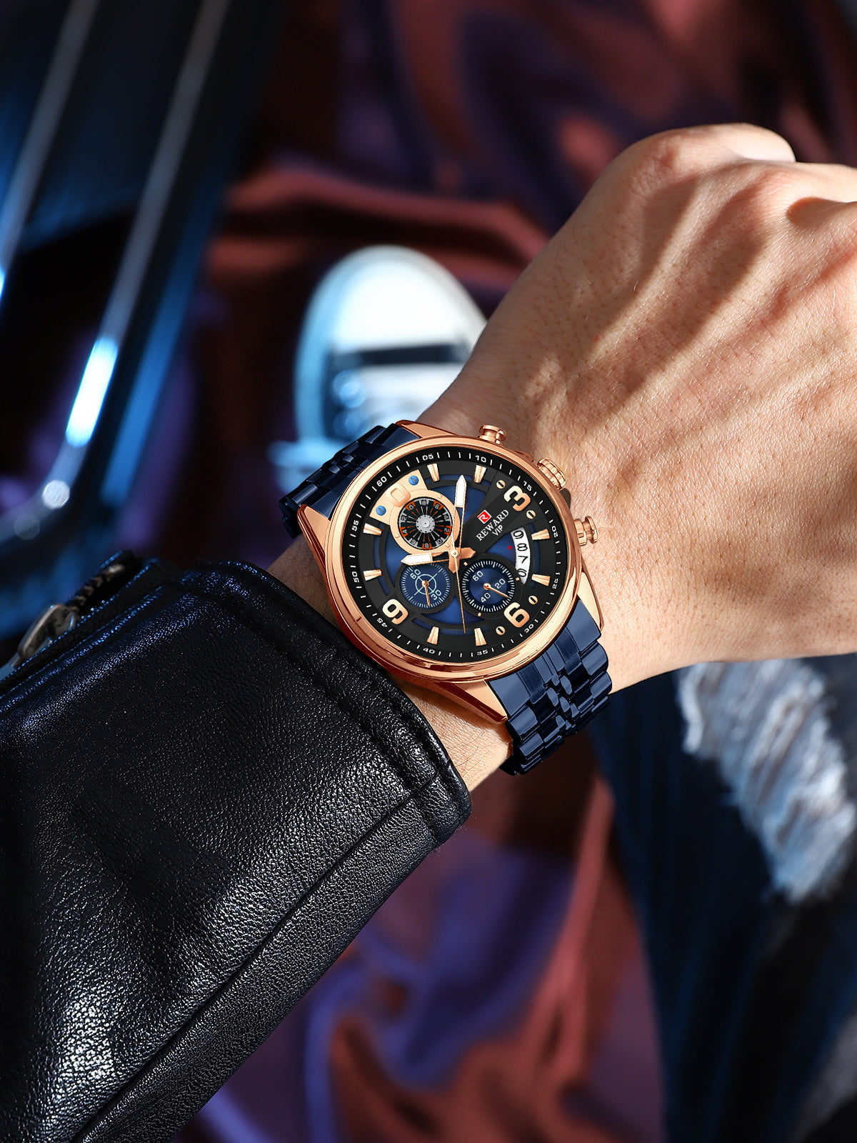 REWARD RD81057M Luxury Men’s Quartz Chronograph Watch – Stainless Steel, Auto Date, Waterproof