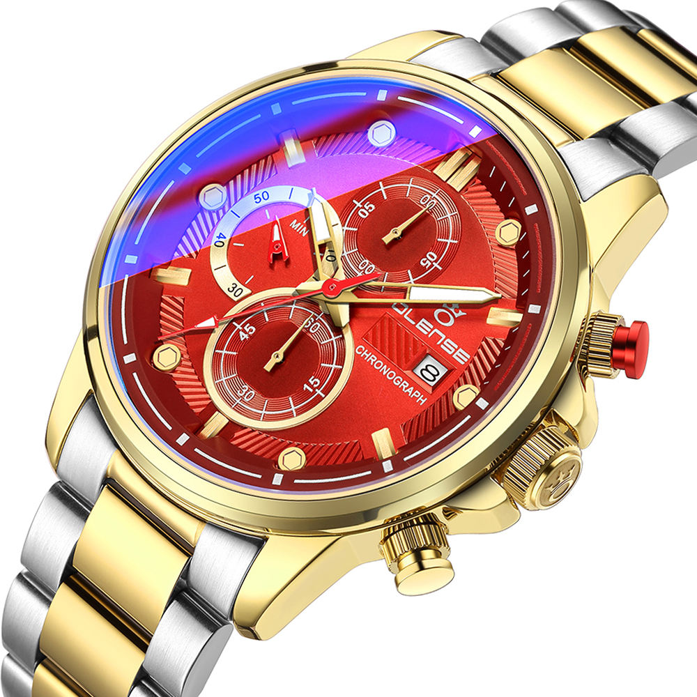 OLENSE 9006 Men’s Stainless Steel Quartz Watch with Calendar, Luminous Hands & 30M Waterproof
