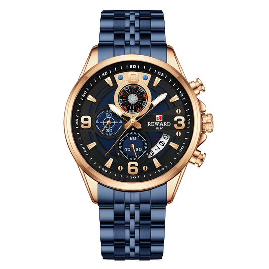 REWARD RD81057M Luxury Men’s Quartz Chronograph Watch – Stainless Steel, Auto Date, Waterproof