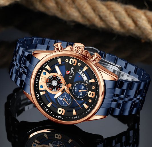 REWARD RD81057M Luxury Men’s Quartz Chronograph Watch – Stainless Steel, Auto Date, Waterproof