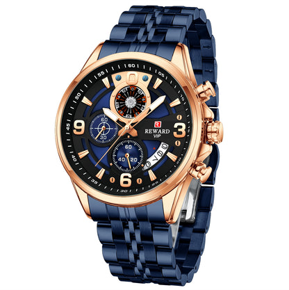 REWARD RD81057M Luxury Men’s Quartz Chronograph Watch – Stainless Steel, Auto Date, Waterproof