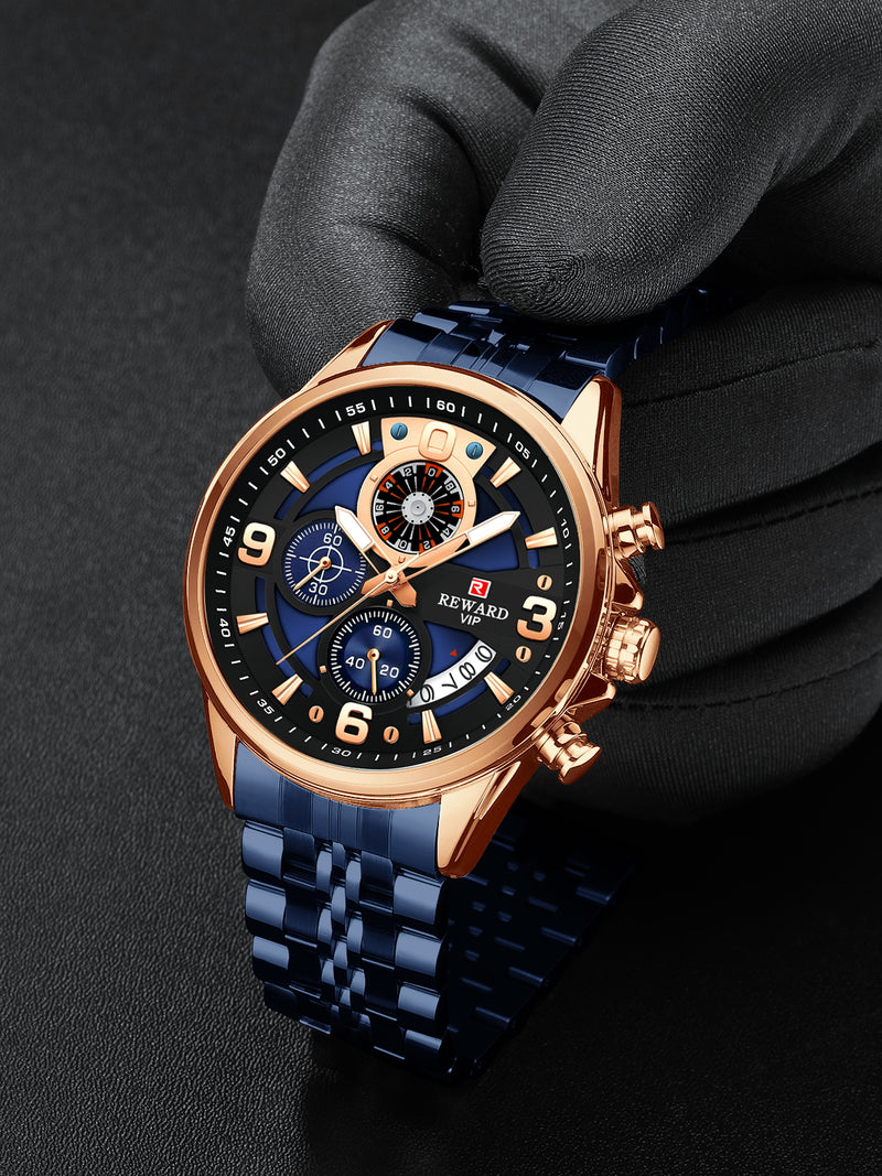REWARD RD81057M Luxury Men’s Quartz Chronograph Watch – Stainless Steel, Auto Date, Waterproof