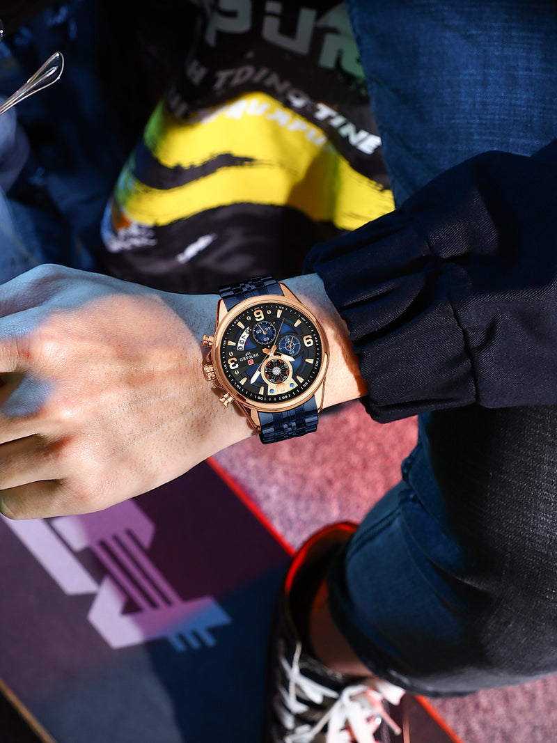 REWARD RD81057M Luxury Men’s Quartz Chronograph Watch – Stainless Steel, Auto Date, Waterproof