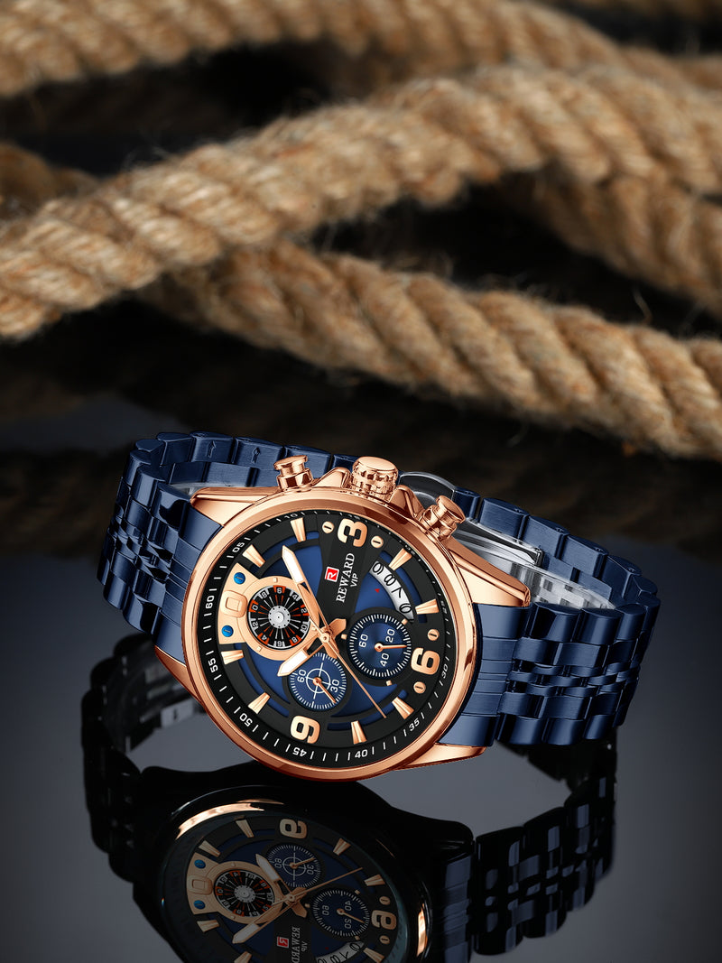 REWARD RD81057M Luxury Men’s Quartz Chronograph Watch – Stainless Steel, Auto Date, Waterproof