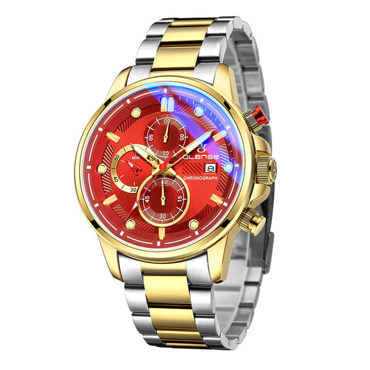 OLENSE 9006 Men’s Stainless Steel Quartz Watch with Calendar, Luminous Hands & 30M Waterproof
