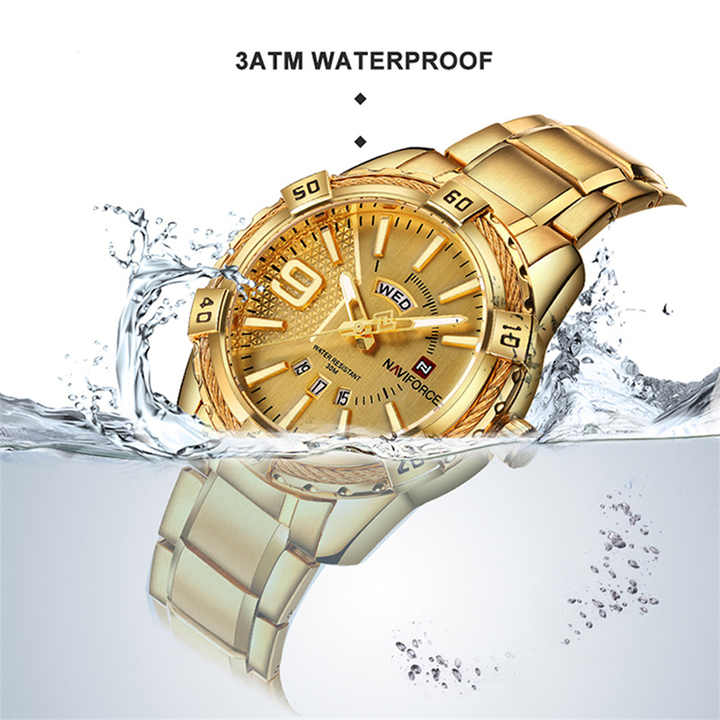 NAVIFORCE  Men's Watch Gold Luxury Sport Waterproof WristWatch Clock Business Casual Stainless Steel Watches for Men