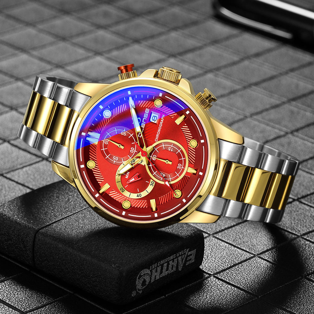 OLENSE 9006 Men’s Stainless Steel Quartz Watch with Calendar, Luminous Hands & 30M Waterproof