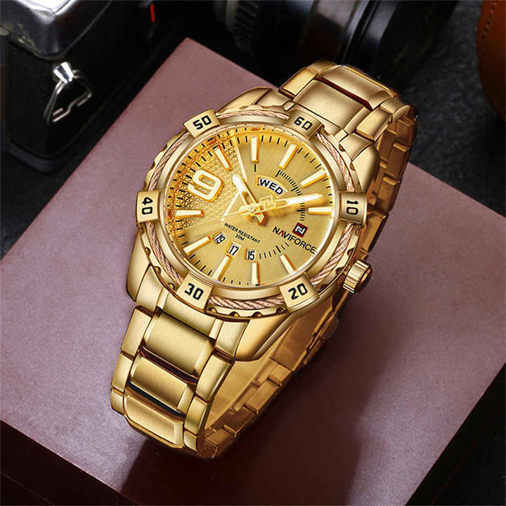 NAVIFORCE  Men's Watch Gold Luxury Sport Waterproof WristWatch Clock Business Casual Stainless Steel Watches for Men