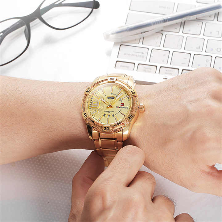 NAVIFORCE  Men's Watch Gold Luxury Sport Waterproof WristWatch Clock Business Casual Stainless Steel Watches for Men