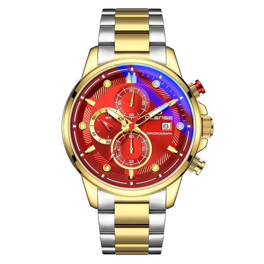 OLENSE 9006 Men’s Stainless Steel Quartz Watch with Calendar, Luminous Hands & 30M Waterproof
