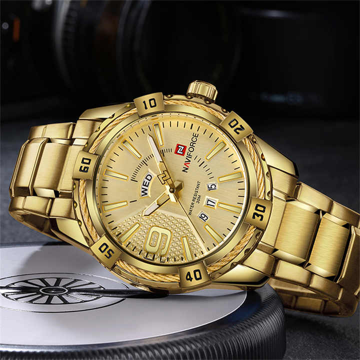NAVIFORCE  Men's Watch Gold Luxury Sport Waterproof WristWatch Clock Business Casual Stainless Steel Watches for Men