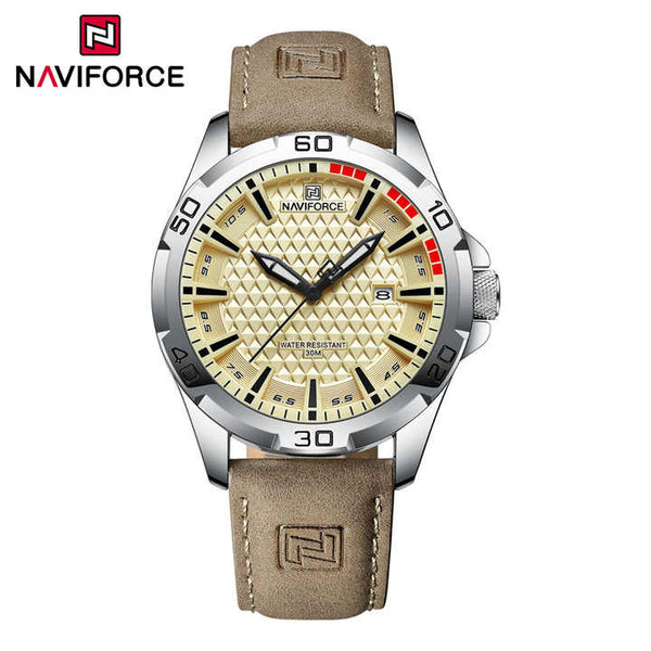 NAVIFORCE  Men's Sport Luxury Waterproof 3atm Fashion Leather Quartz Watch with Calendar
