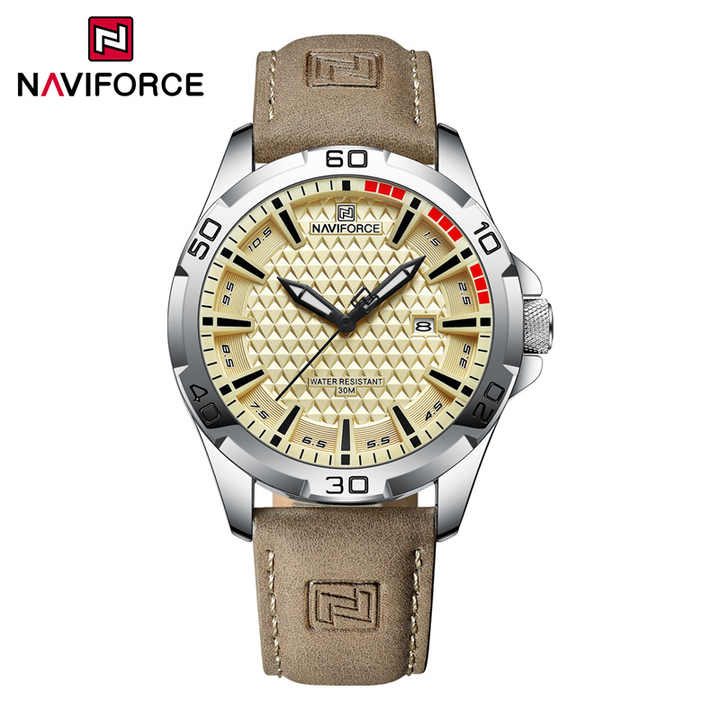 NAVIFORCE  Men's Sport Luxury Waterproof 3atm Fashion Leather Quartz Watch with Calendar