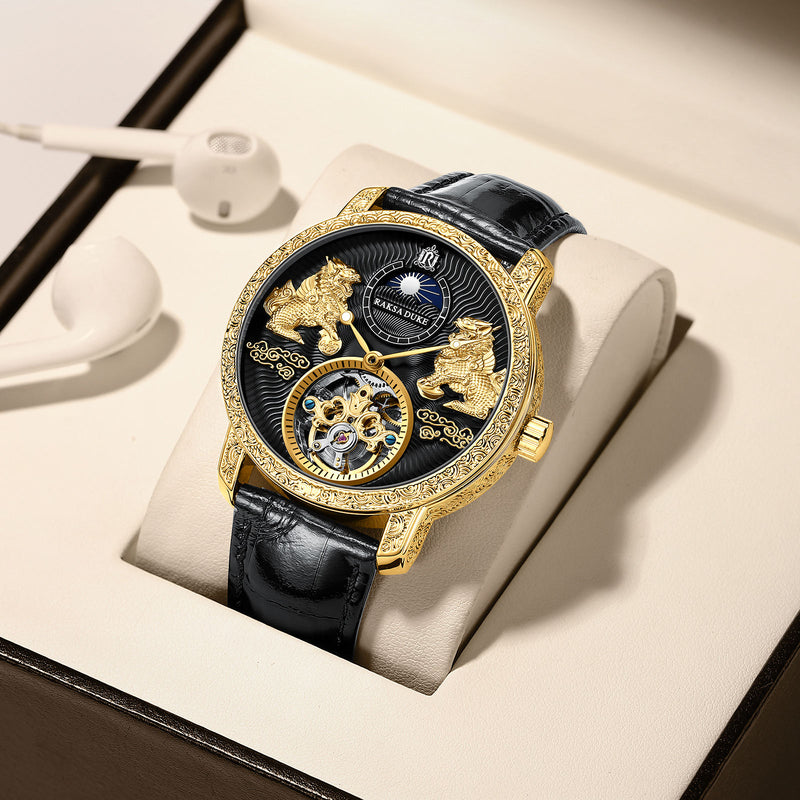 Raksa Duke  Kirin Pattern Moon Phase Watch Mechanical Watch Automatic Wristwatch for Men