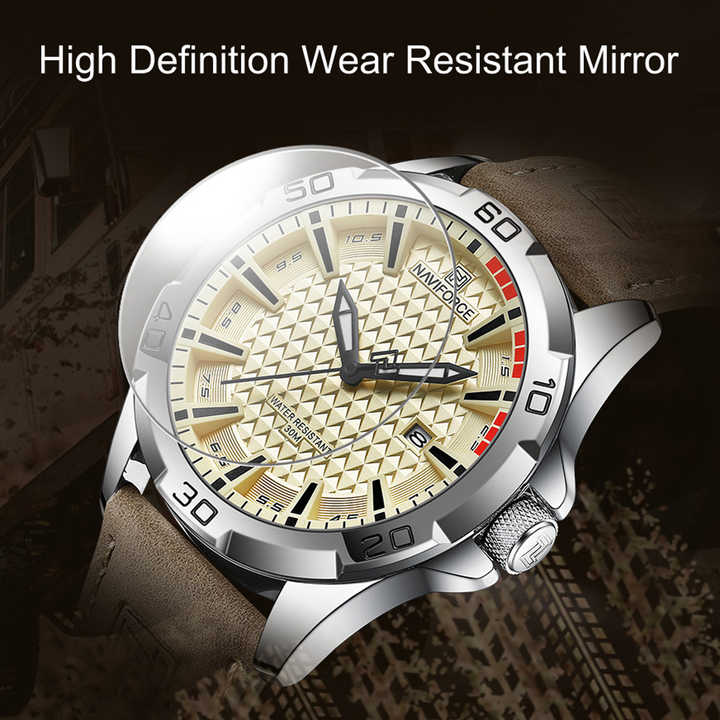 NAVIFORCE  Men's Sport Luxury Waterproof 3atm Fashion Leather Quartz Watch with Calendar