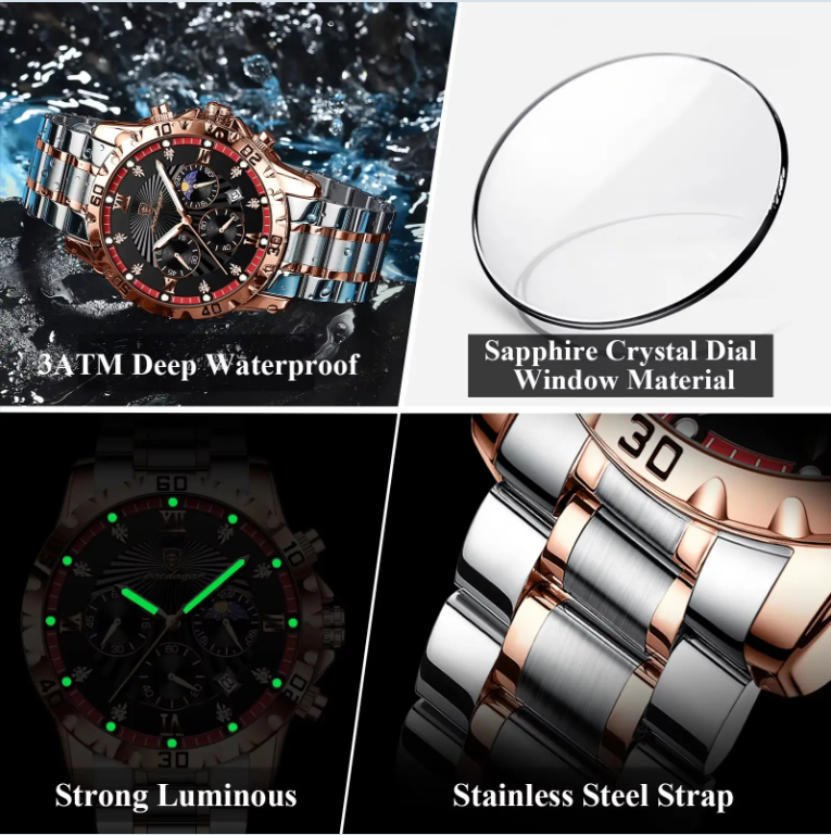POEDAGAR Watch Men  Luxury Full Steel Waterproof Mens Watches Montre Homme New Casual Luminous Sports Mens Wristwatch Clock