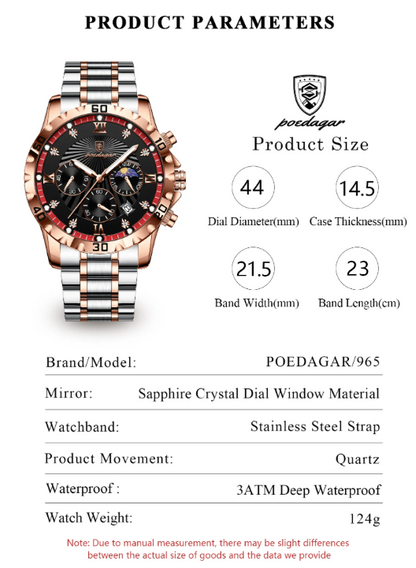POEDAGAR Watch Men  Luxury Full Steel Waterproof Mens Watches Montre Homme New Casual Luminous Sports Mens Wristwatch Clock