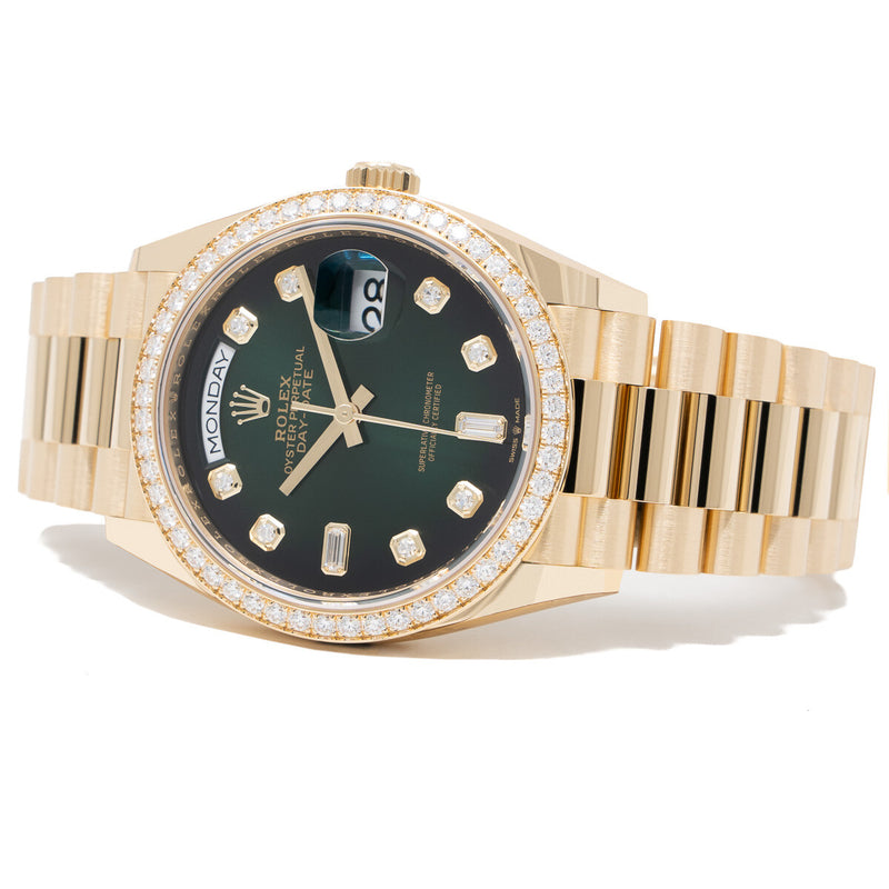 Rolex Oyster Perpetual Day-Date 40mm Green Dial  Diamond Bezel Men's Luxury Watch